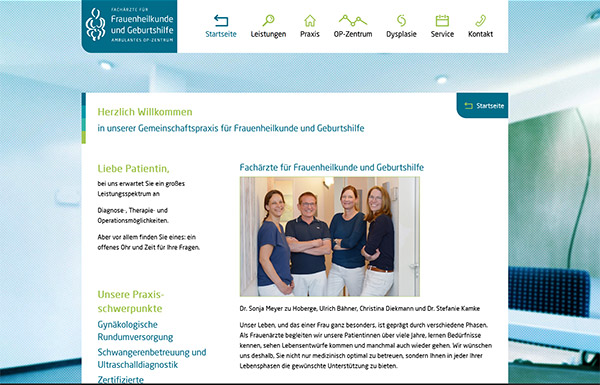 Website 'OP-Zentrum für gynäkologische ambulante Operationen – Bähner, Diekmann und Kamke'